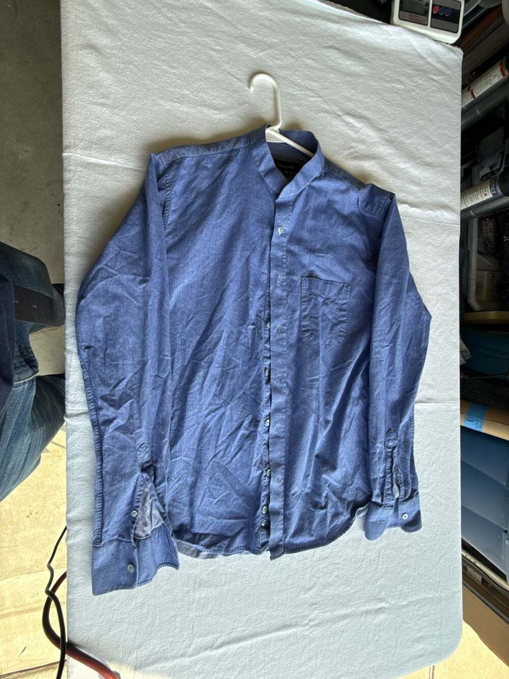 Walker Slater Men's Long Sleeve Grandad/Band Collar Chambray Button-Up Shirt